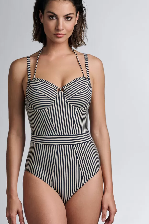 Best Sale Marlies Dekkers Lingerie holi vintage maillot de bain balconnet plongeant blue-ecru